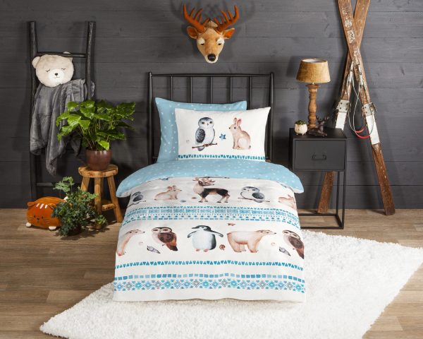 Good Morning Kinderdekbedovertrek "winter dieren" - Blauw - (140x200/220 cm) - Katoen Flanel - Afbeelding 2