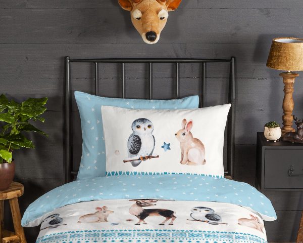 Good Morning Kinderdekbedovertrek "winter dieren" - Blauw - (140x200/220 cm) - Katoen Flanel - Afbeelding 3