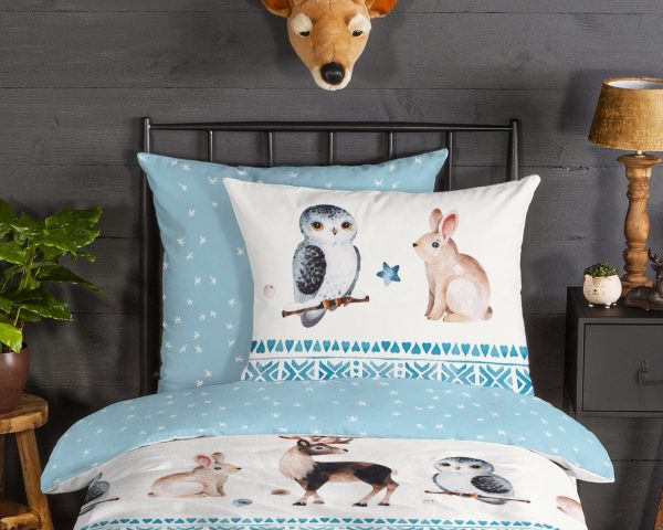 Good Morning Kinderdekbedovertrek "winter dieren" - Blauw - (135x200 cm) - Katoen Flanel - Afbeelding 3