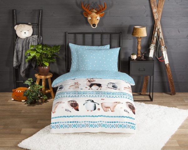 Good Morning Kinderdekbedovertrek "winter dieren" - Blauw - (140x200 cm) - Katoen Flanel - Afbeelding 2