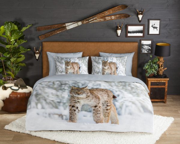 Good Morning Dekbedovertrek "Lynx in de sneeuw" - Grijs - (200x200/220 cm) - Katoen Flanel - Afbeelding 2