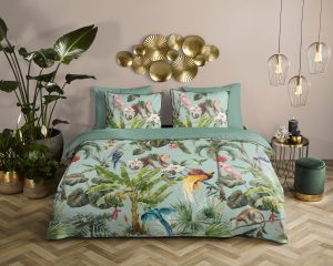 Descanso Dekbedovertrek "dieren in de jungle" - Groen - (200x200/220 cm) - Biologisch Katoen satijn