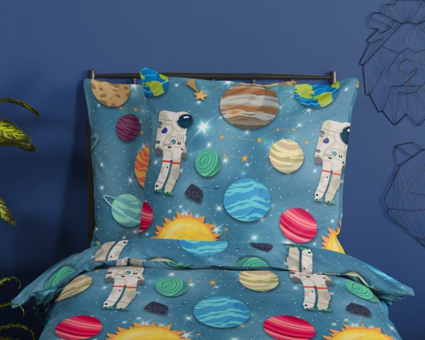 Good Morning Kinderdekbedovertrek "planeten / ruimte" - Blauw - (135x200 cm) - Katoen Flanel - Afbeelding 3
