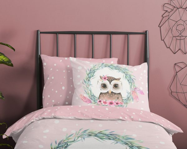 Good Morning Kinderdekbedovertrek "uil en veren" - Roze - (140x200/220 cm) - Katoen - Afbeelding 3