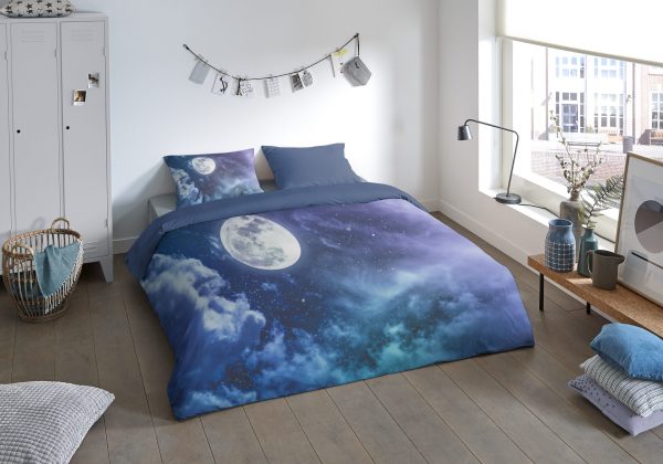 Pure Dekbedovertrek "maan met sterrenhemel" - Multi - (135x200 cm) - Microfiber - Afbeelding 2
