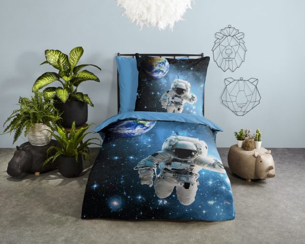 Good Morning Kinderdekbedovertrek "astronaut in de ruimte" - Blauw - (135x200 cm) - Katoen - Afbeelding 2
