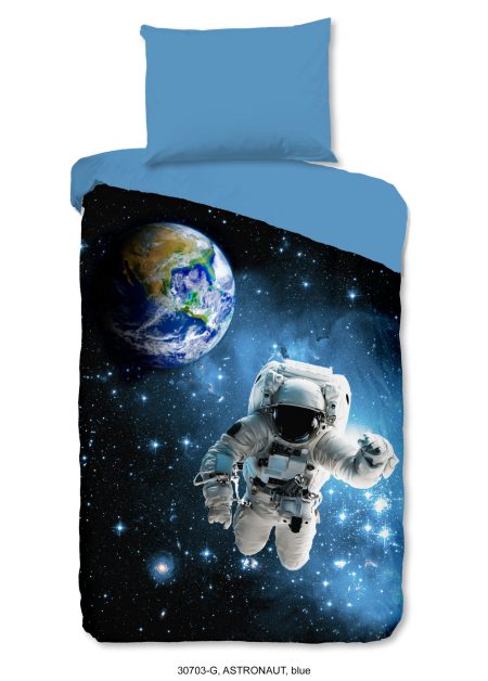 Good Morning Kinderdekbedovertrek "astronaut in de ruimte" - Blauw - (140x200 cm) - Katoen
