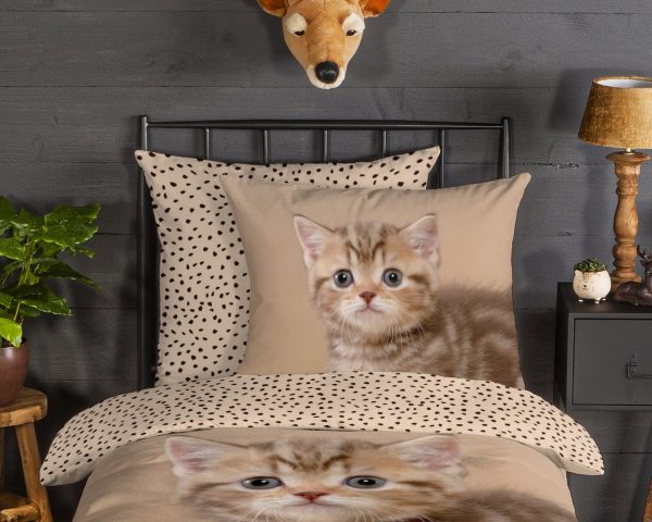 Good Morning Kinderdekbedovertrek "poes" - Zand - (135x200 cm) - Katoen Flanel - Afbeelding 3