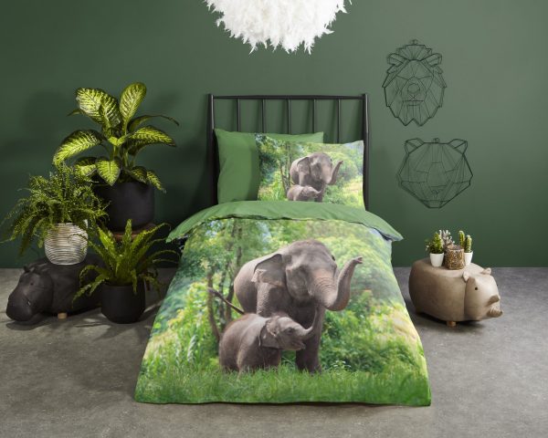 Good Morning Kinderdekbedovertrek "olifant" - Groen - (140x200/220 cm) - Katoen - Afbeelding 2