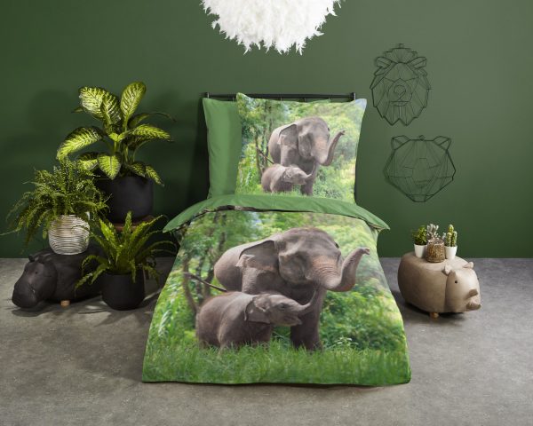 Good Morning Kinderdekbedovertrek "olifant" - Groen - (135x200 cm) - Katoen - Afbeelding 2
