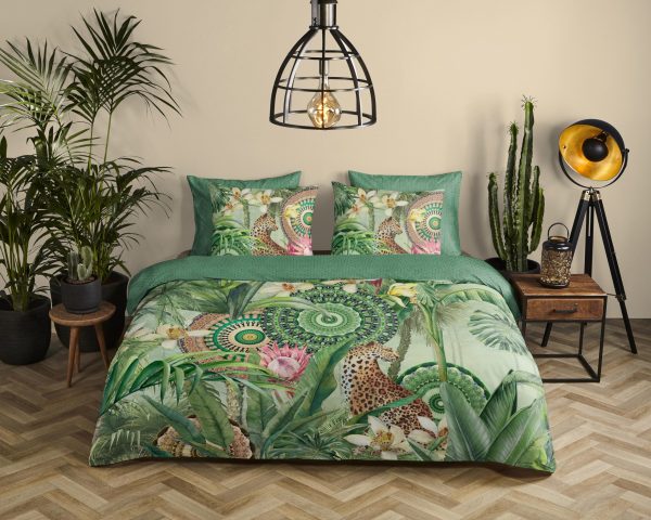 HIP Dekbedovertrek "tropische print en mandala's" - Groen - (240x200/220 cm) - Katoen Satijn - Afbeelding 2