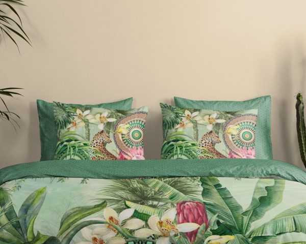 HIP Dekbedovertrek "tropische print en mandala's" - Groen - (240x200/220 cm) - Katoen Satijn - Afbeelding 3