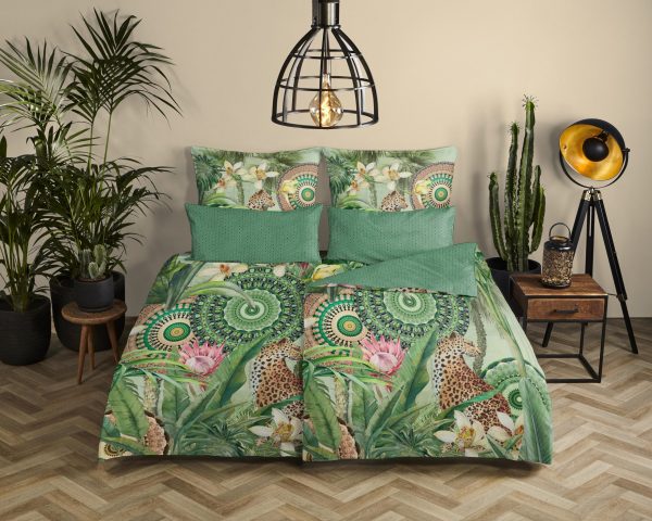 HIP Dekbedovertrek "tropische print en mandala's" - Groen - (155x220 cm) - Katoen Satijn - Afbeelding 2
