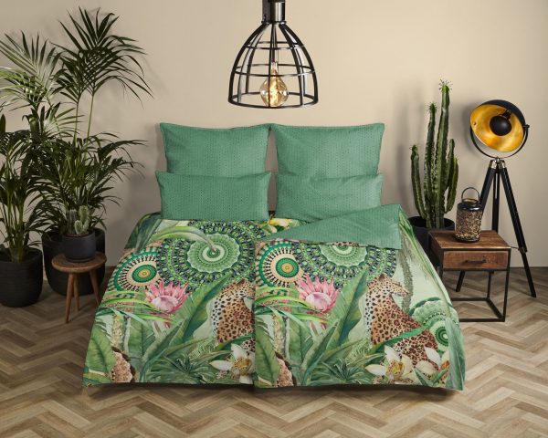 HIP Dekbedovertrek "tropische print en mandala's" - Groen - (140x200 cm) - Katoen Satijn - Afbeelding 2