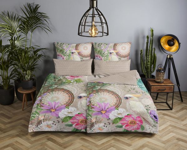 HIP Dekbedovertrek "mandala's, bloemen en een papagaai" - Zand - (135x200 cm) - Katoen Satijn - Afbeelding 2