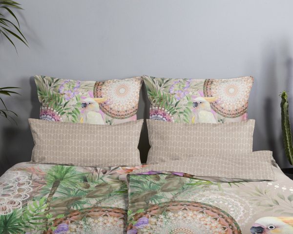 HIP Dekbedovertrek "mandala's, bloemen en een papagaai" - Zand - (135x200 cm) - Katoen Satijn - Afbeelding 3