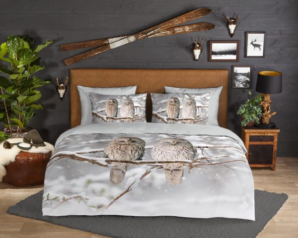 Good Morning Dekbedovertrek "uilen in winterlandschap" - Grijs - (140x200/220 cm) - Katoen Flanel - Afbeelding 2