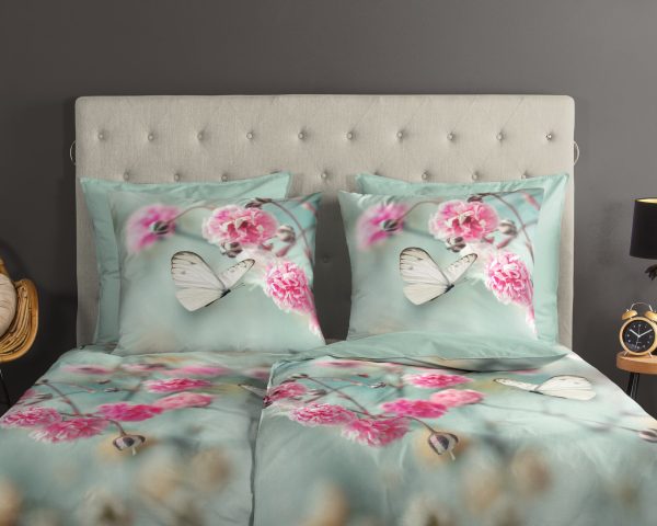 Good Morning Dekbedovertrek "bloemen en vlinders" - Mint - (155x220 cm) - Katoen - Afbeelding 3