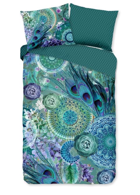 HIP Dekbedovertrek "mandala's en veren" - Groen - (140x200/220 cm) - Katoen Satijn
