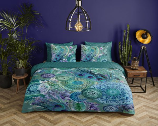 HIP Dekbedovertrek "mandala's en veren" - Groen - (200x200/220 cm) - Katoen Satijn - Afbeelding 2