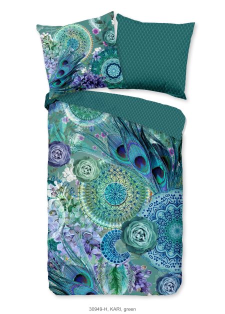 HIP Dekbedovertrek "mandala's en veren" - Groen - (200x200 cm) - Katoen Satijn