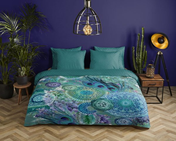 HIP Dekbedovertrek "mandala's en veren" - Groen - (140x200 cm) - Katoen Satijn - Afbeelding 2