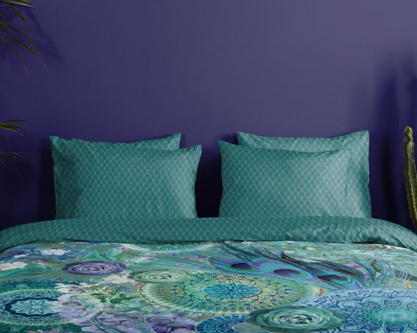 HIP Dekbedovertrek "mandala's en veren" - Groen - (140x200 cm) - Katoen Satijn - Afbeelding 3