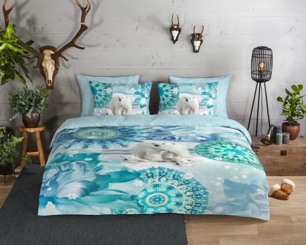 HIP Dekbedovertrek "mandala's en ijsberen" - Blauw - (200x200/220 cm) - Katoen Flanel - Afbeelding 2