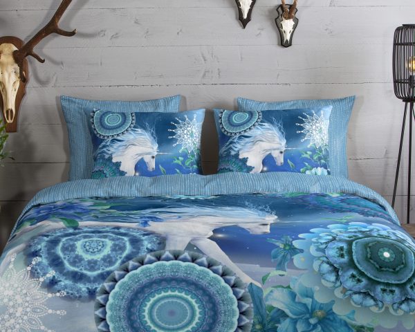 HIP Dekbedovertrek "mandala's en eenhoorn" - Blauw - (200x200/220 cm) - Katoen Flanel - Afbeelding 3