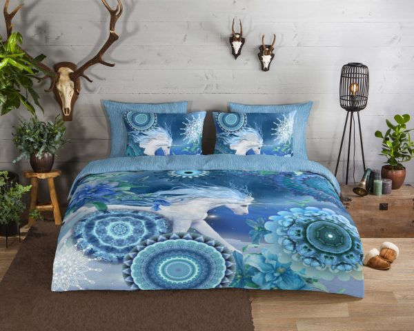 HIP Dekbedovertrek "mandala's en eenhoorn" - Blauw - (240x200/220 cm) - Katoen Flanel - Afbeelding 2