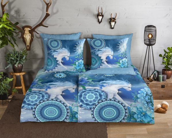 HIP Dekbedovertrek "mandala's en eenhoorn" - Blauw - (155x220 cm) - Katoen Flanel - Afbeelding 2
