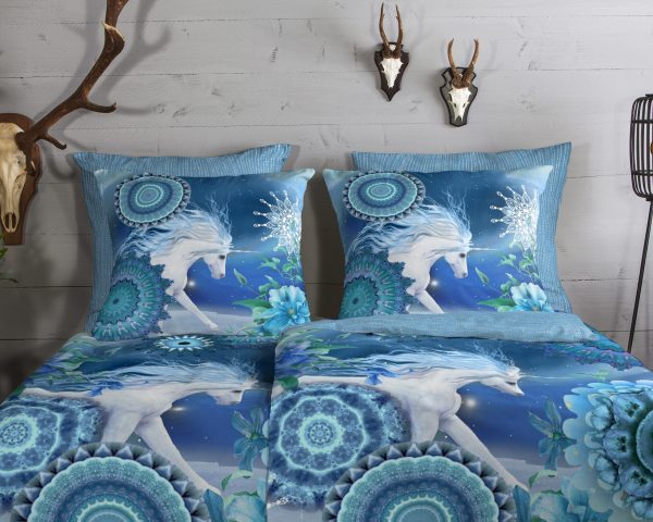 HIP Dekbedovertrek "mandala's en eenhoorn" - Blauw - (155x220 cm) - Katoen Flanel - Afbeelding 3
