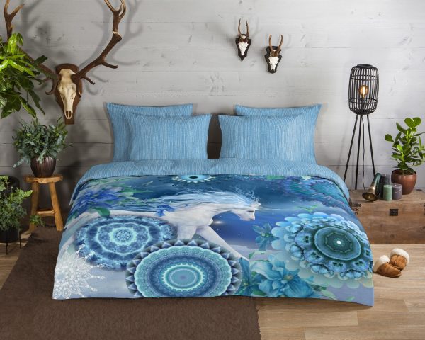 HIP Dekbedovertrek "mandala's en eenhoorn" - Blauw - (140x200 cm) - Katoen Flanel - Afbeelding 2