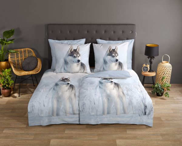 Good Morning Dekbedovertrek "husky hond" - Blauw - (200x200 cm) - Katoen - Afbeelding 2
