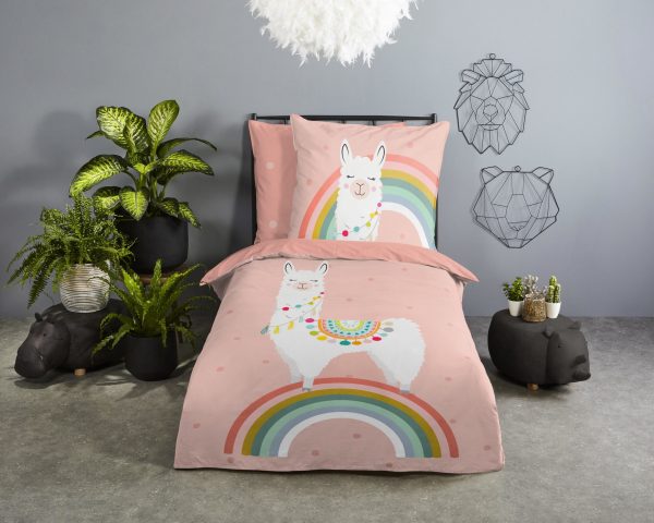 Good Morning Kinderdekbedovertrek "lama en regenboog" - Multi - (135x200 cm) - Katoen - Afbeelding 2