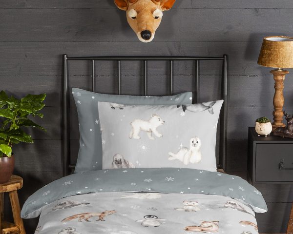 Good Morning Kinderdekbedovertrek "dieren in winterthema" - Grijs - (140x200/220 cm) - Katoen Flanel - Afbeelding 3
