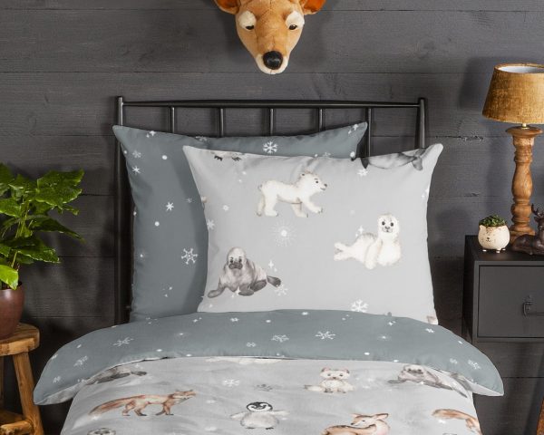 Good Morning Kinderdekbedovertrek "dieren in winterthema" - Grijs - (135x200 cm) - Katoen Flanel - Afbeelding 3