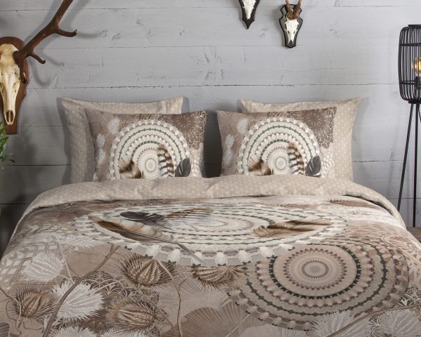 HIP Dekbedovertrek "mandala's en veren" - Taupe - (140x200/220 cm) - Katoen Flanel - Afbeelding 3