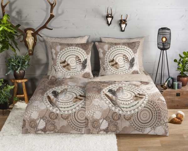 HIP Dekbedovertrek "mandala's en veren" - Taupe - (135x200 cm) - Katoen Flanel - Afbeelding 2