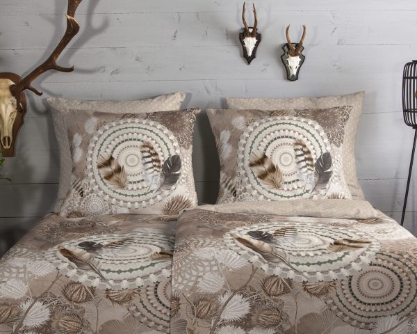 HIP Dekbedovertrek "mandala's en veren" - Taupe - (135x200 cm) - Katoen Flanel - Afbeelding 3