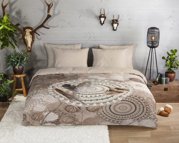 HIP Dekbedovertrek "mandala's en veren" - Taupe - (140x200 cm) - Katoen Flanel - Afbeelding 2
