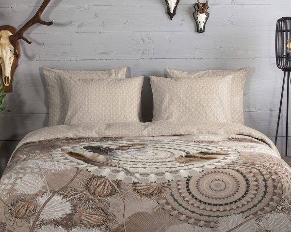 HIP Dekbedovertrek "mandala's en veren" - Taupe - (140x200 cm) - Katoen Flanel - Afbeelding 3