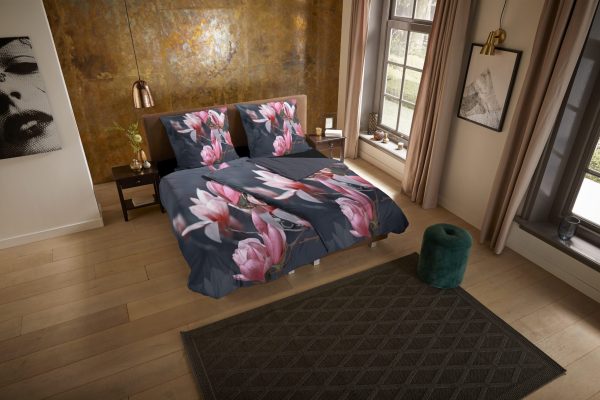 Pure Dekbedovertrek "magnolia bloemen" - Antraciet - (135x200 cm) - Microfiber - Afbeelding 2