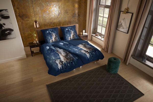 Pure Dekbedovertrek "wolf bij maanlicht" - Blauw - (135x200 cm) - Microfiber - Afbeelding 2