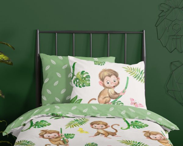 Good Morning Kinderdekbedovertrek "apen en bladeren" - Groen - (140x200/220 cm) - Katoen - Afbeelding 3