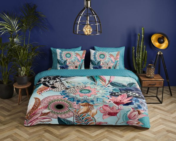 HIP Dekbedovertrek "mandala's en bloemen" - Aqua - (240x200/220 cm) - Katoen Satijn - Afbeelding 2