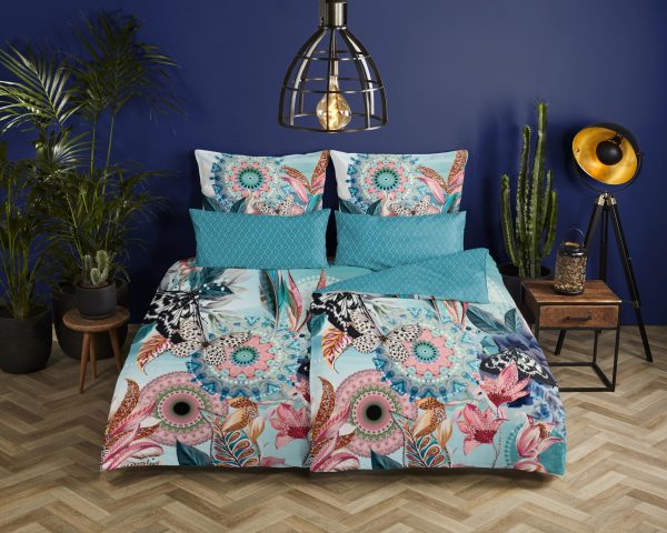 HIP Dekbedovertrek "mandala's en bloemen" - Aqua - (155x220 cm) - Katoen Satijn - Afbeelding 2