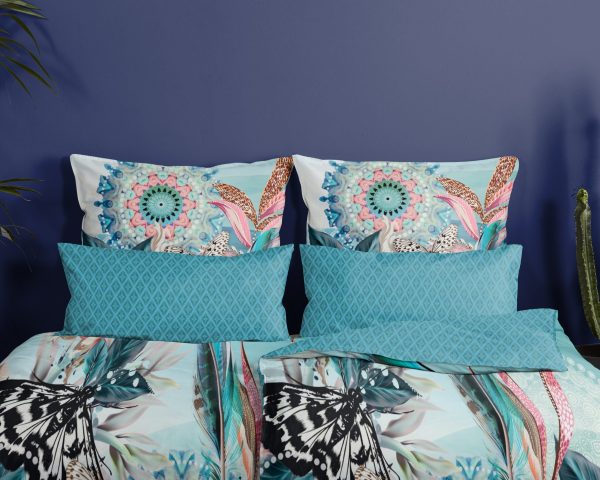 HIP Dekbedovertrek "mandala's en bloemen" - Aqua - (155x220 cm) - Katoen Satijn - Afbeelding 3