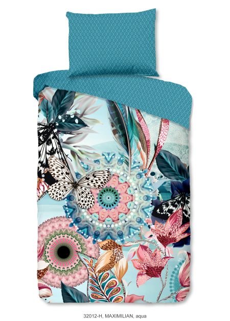 HIP Dekbedovertrek "mandala's en bloemen" - Aqua - (140x200 cm) - Katoen Satijn