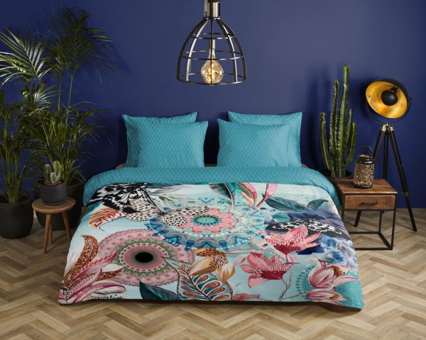 HIP Dekbedovertrek "mandala's en bloemen" - Aqua - (140x200 cm) - Katoen Satijn - Afbeelding 2